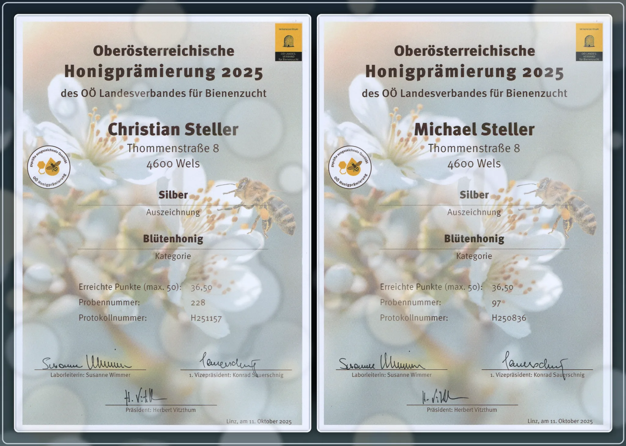 ERNEUT OÖ-SILBER FÜR WELSER-BLÜTENHONIG